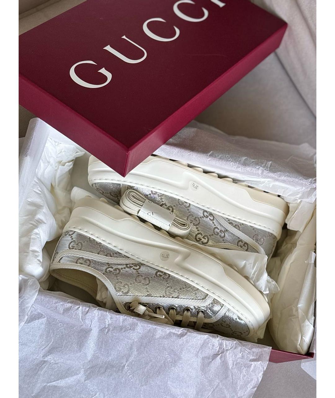 GUCCI Серебряные синтетические кеды, фото 7
