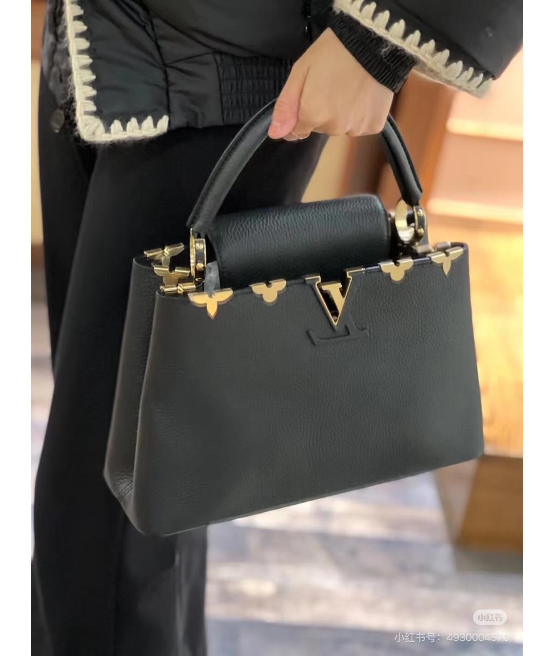 LOUIS VUITTON Черная кожаная сумка тоут, фото 6