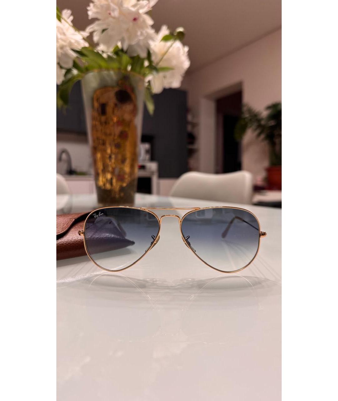 RAY BAN Золотые металлические солнцезащитные очки, фото 3