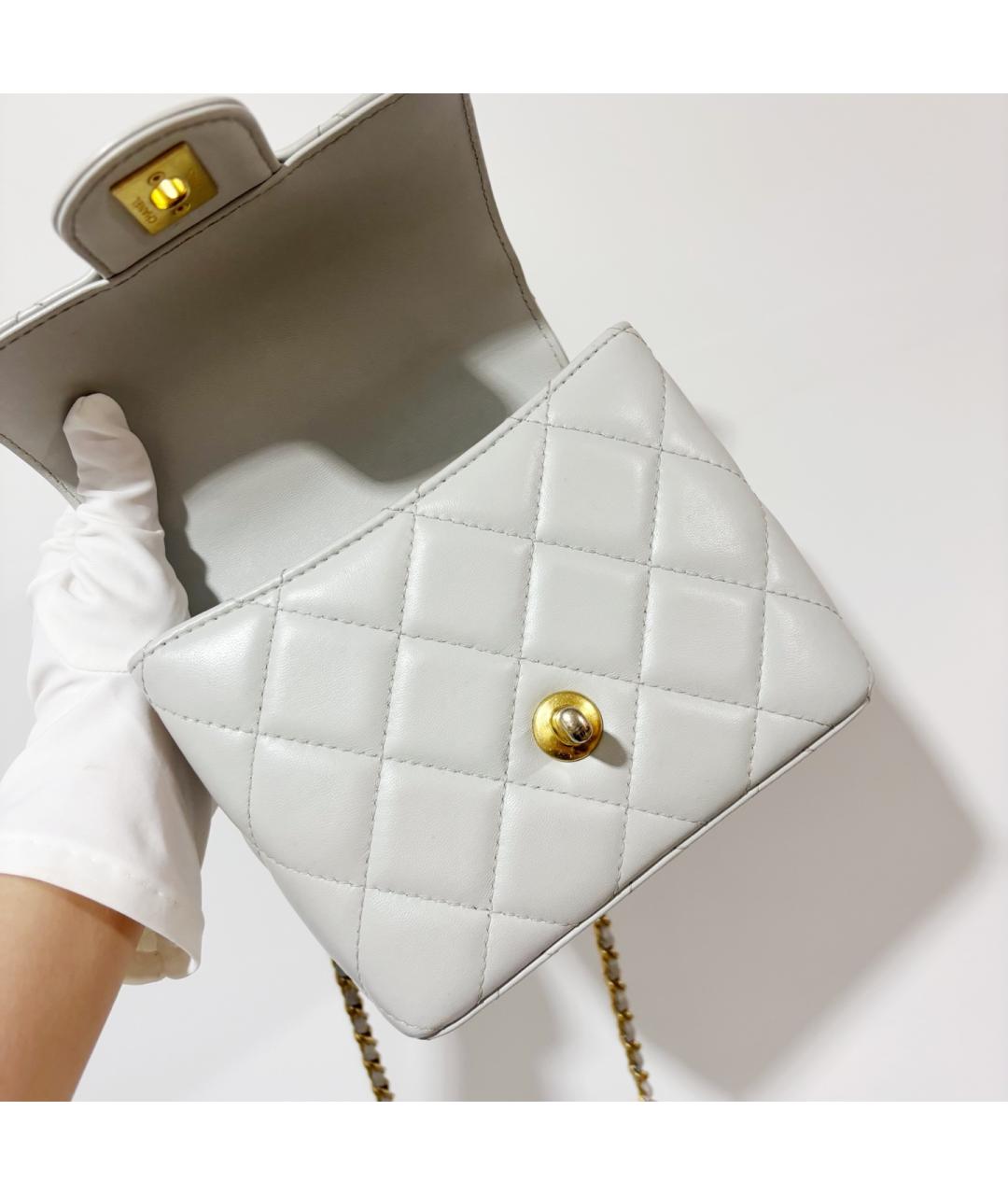 CHANEL Серая кожаная сумка с короткими ручками, фото 6
