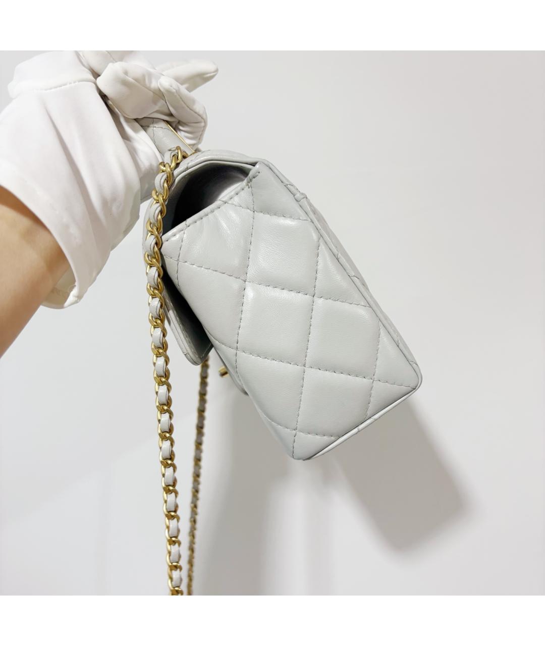 CHANEL Серая кожаная сумка с короткими ручками, фото 5