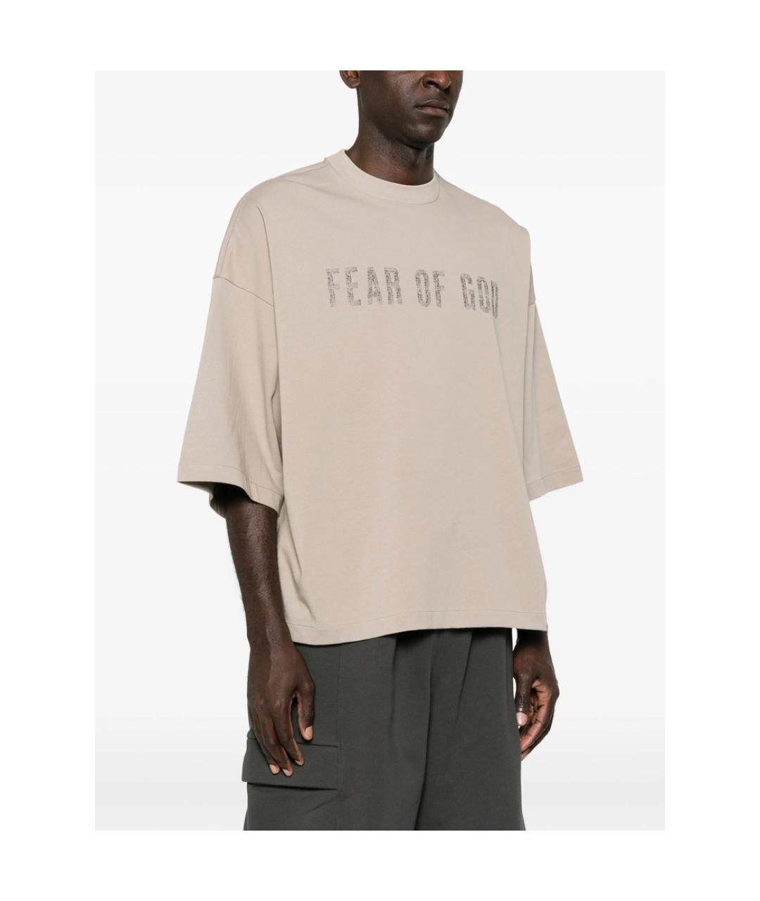 FEAR OF GOD ESSENTIALS Бежевая хлопковая футболка, фото 4