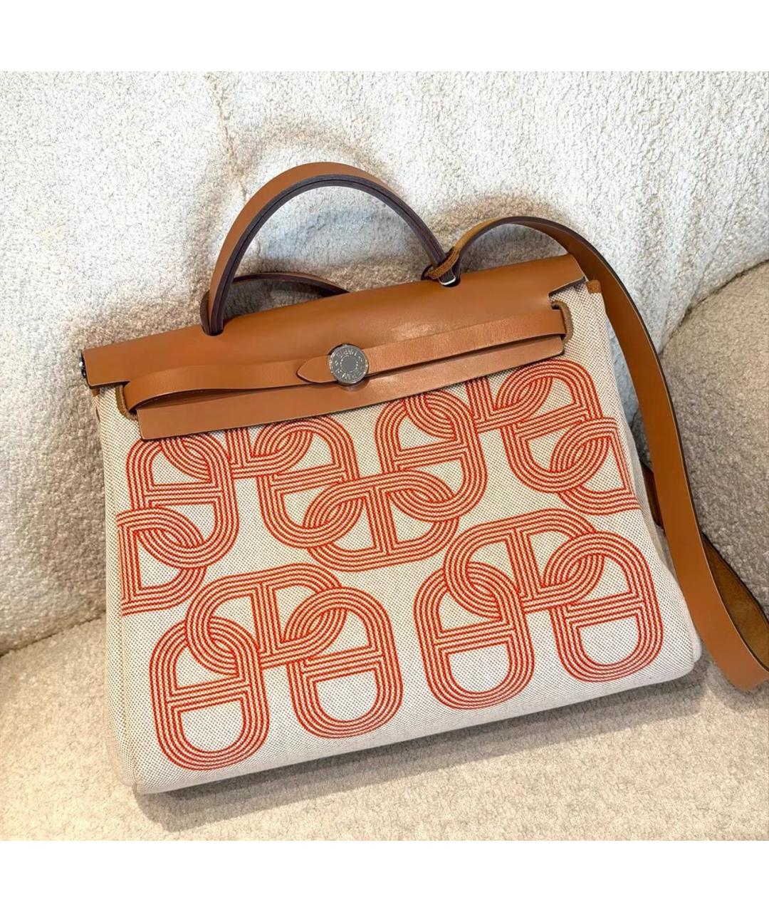 HERMES Бежевая тканевая сумка через плечо, фото 2