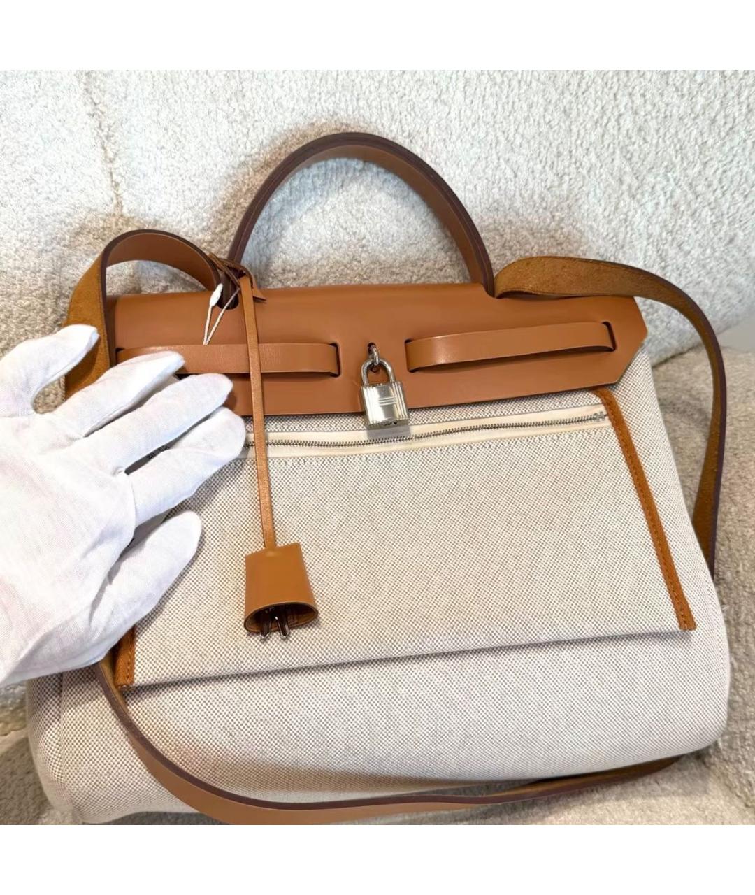 HERMES Бежевая тканевая сумка через плечо, фото 5