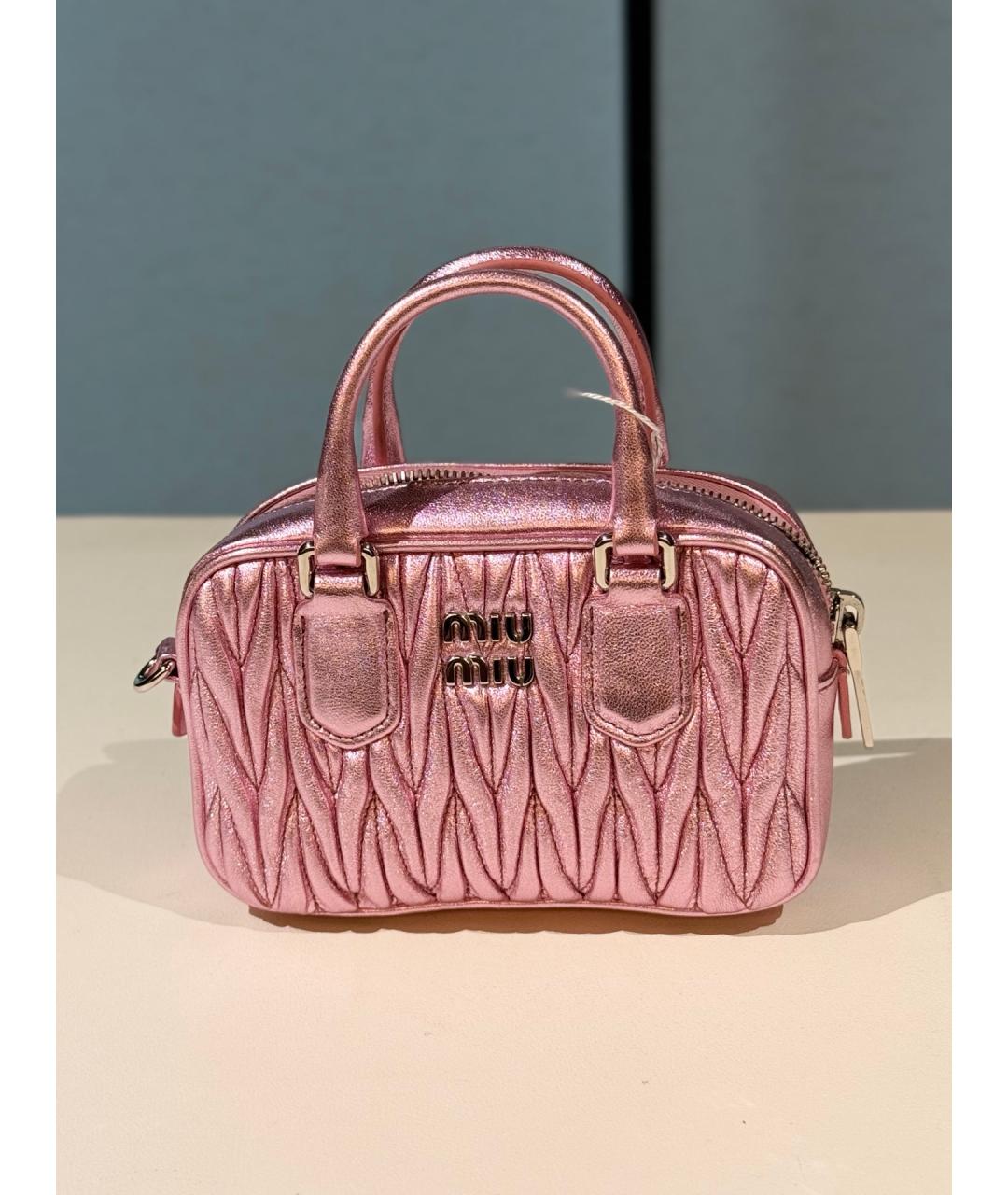 MIU MIU Розовая кожаная сумка с короткими ручками, фото 9