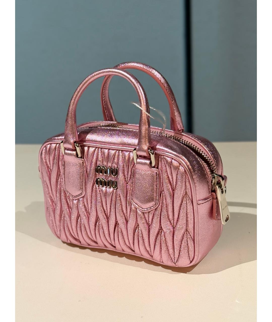 MIU MIU Розовая кожаная сумка с короткими ручками, фото 4