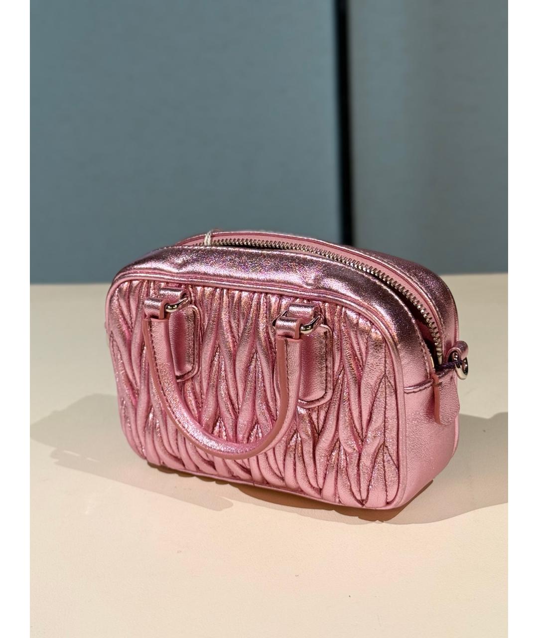 MIU MIU Розовая кожаная сумка с короткими ручками, фото 7