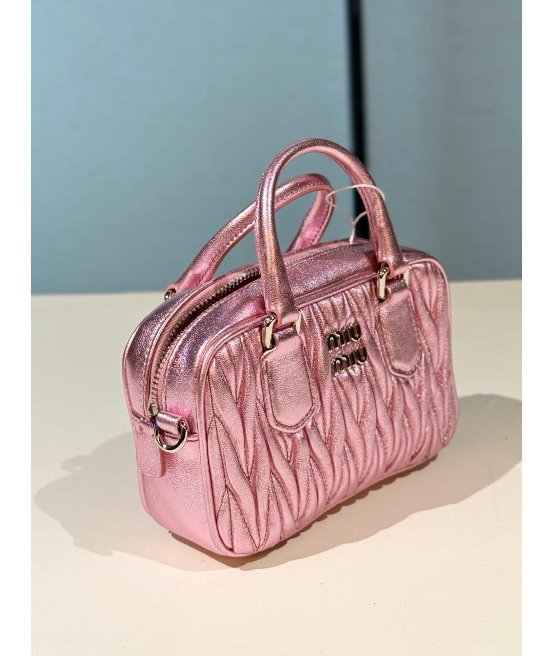 MIU MIU Розовая кожаная сумка с короткими ручками, фото 5