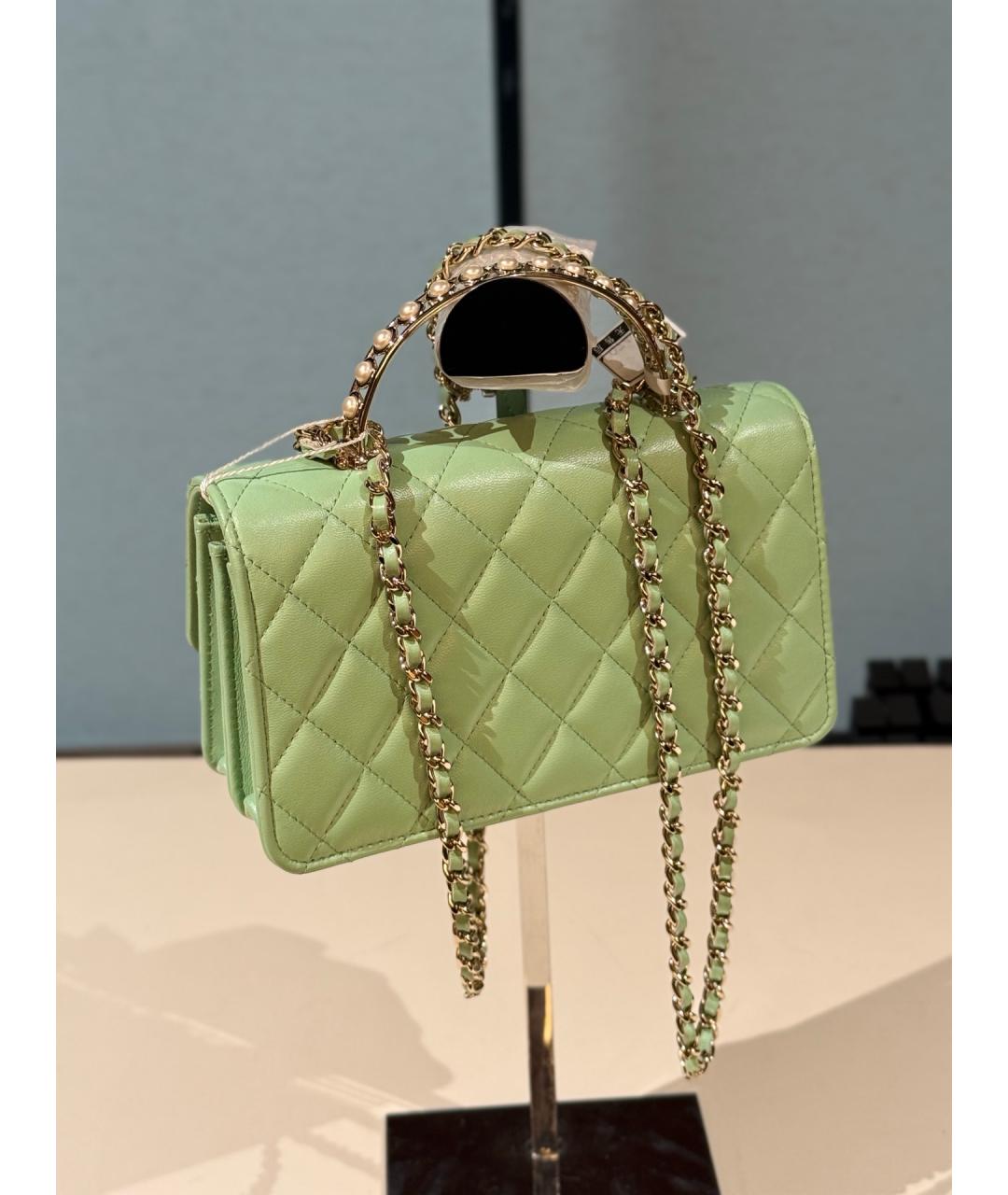 CHANEL Салатовая кожаная сумка через плечо, фото 5