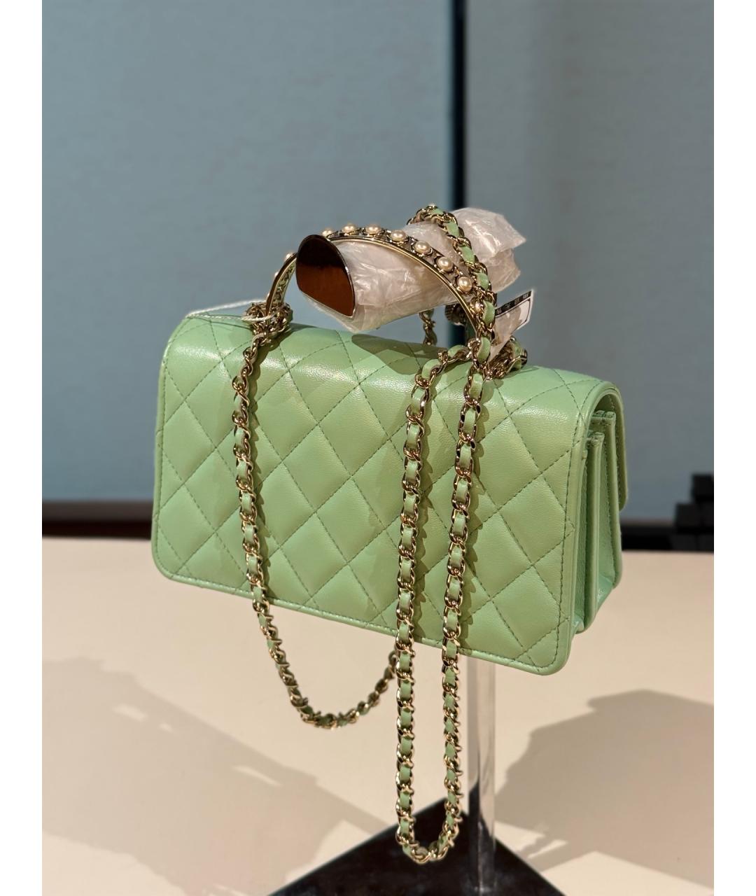 CHANEL Салатовая кожаная сумка через плечо, фото 6