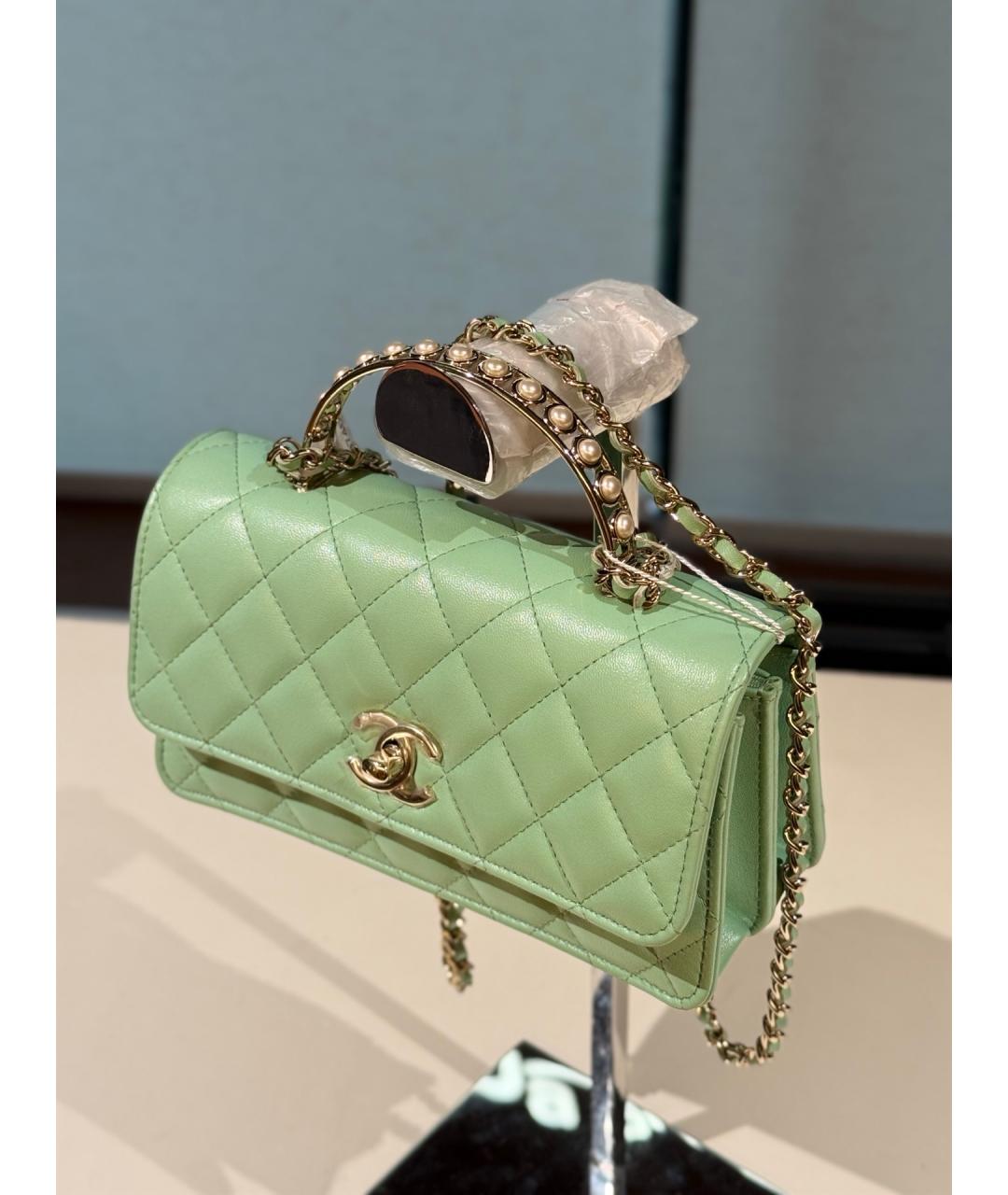 CHANEL Салатовая кожаная сумка через плечо, фото 4