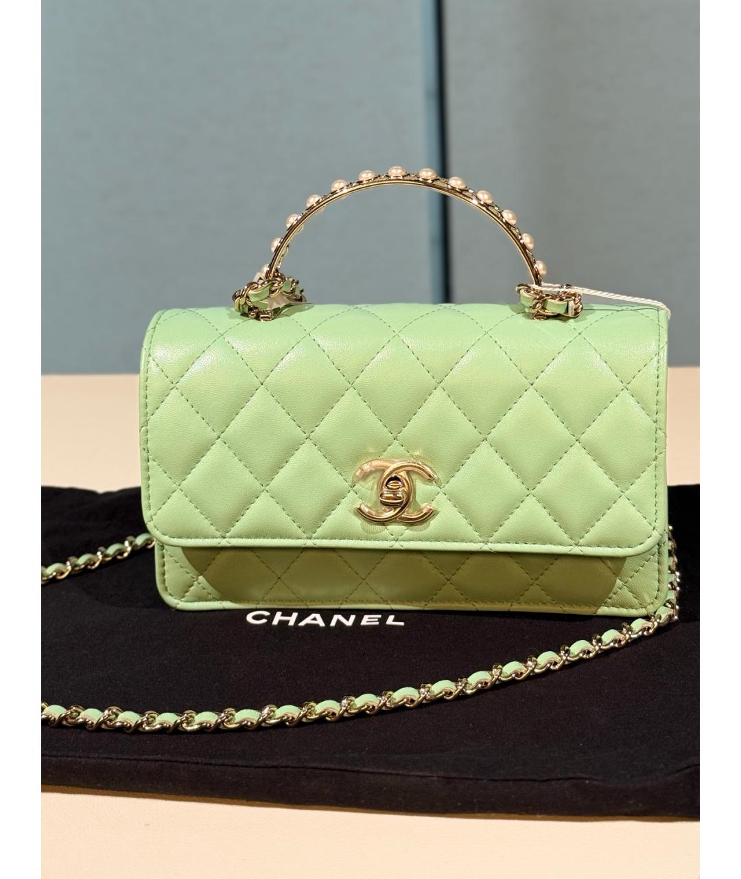 CHANEL Салатовая кожаная сумка через плечо, фото 9