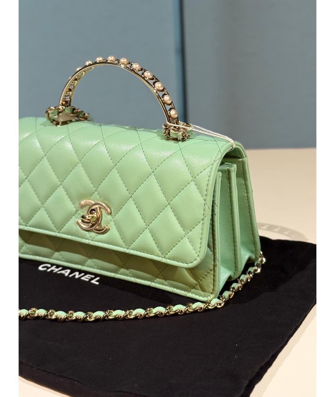 CHANEL Салатовая кожаная сумка через плечо, фото 2