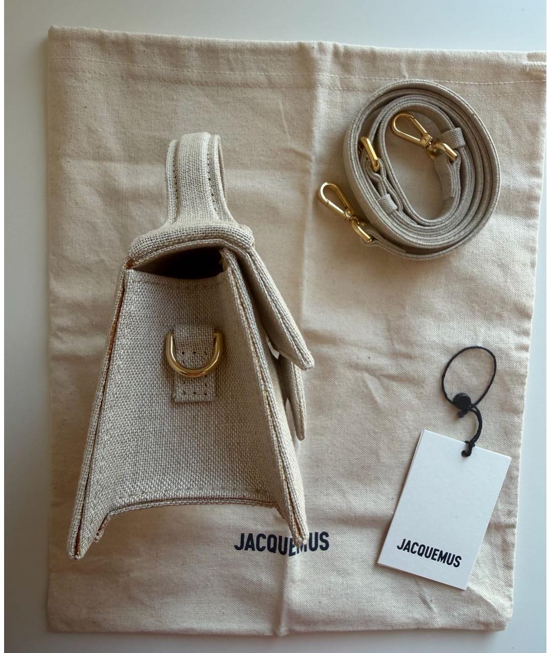 JACQUEMUS Бежевая льняная сумка с короткими ручками, фото 5