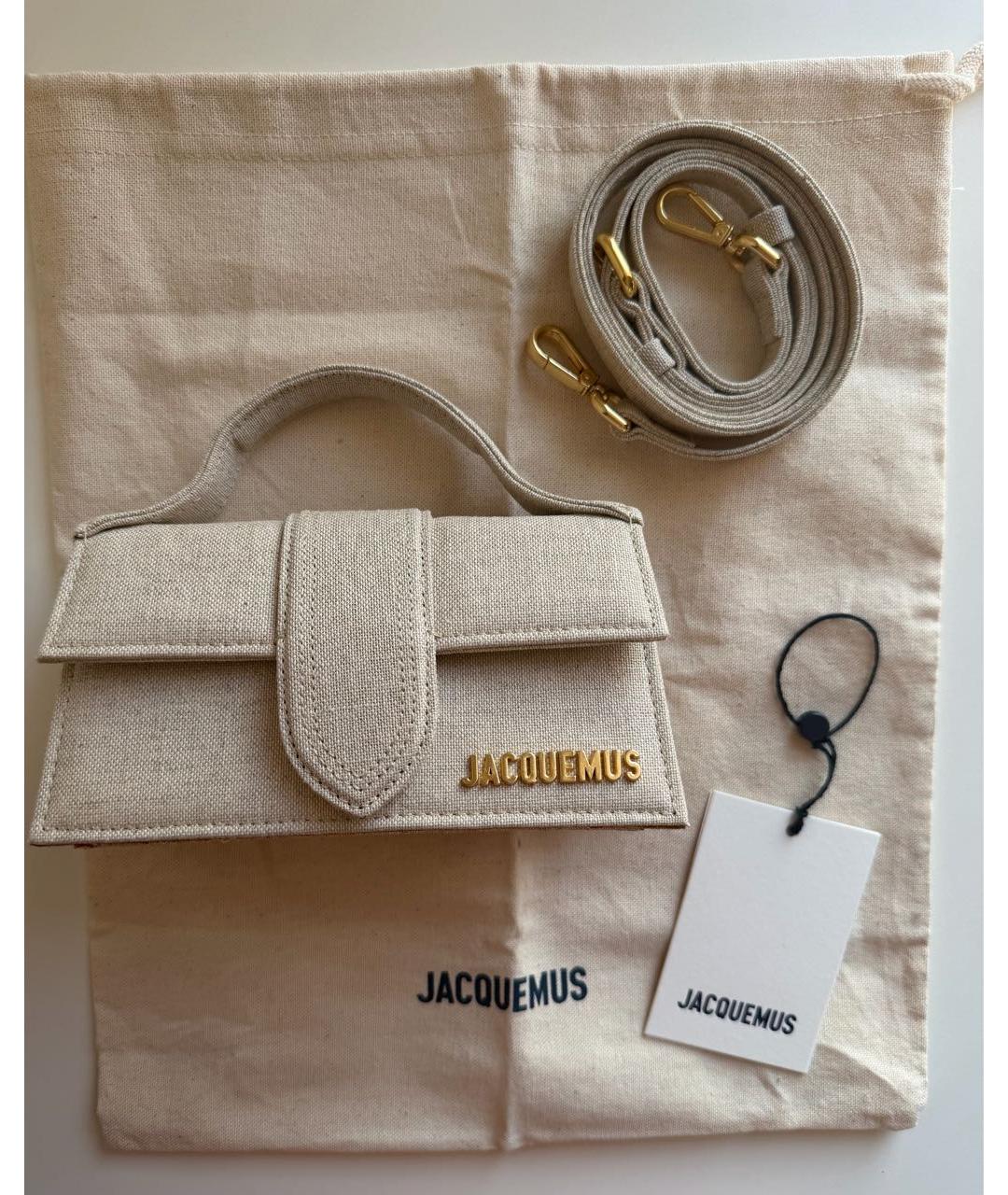 JACQUEMUS Бежевая льняная сумка с короткими ручками, фото 2