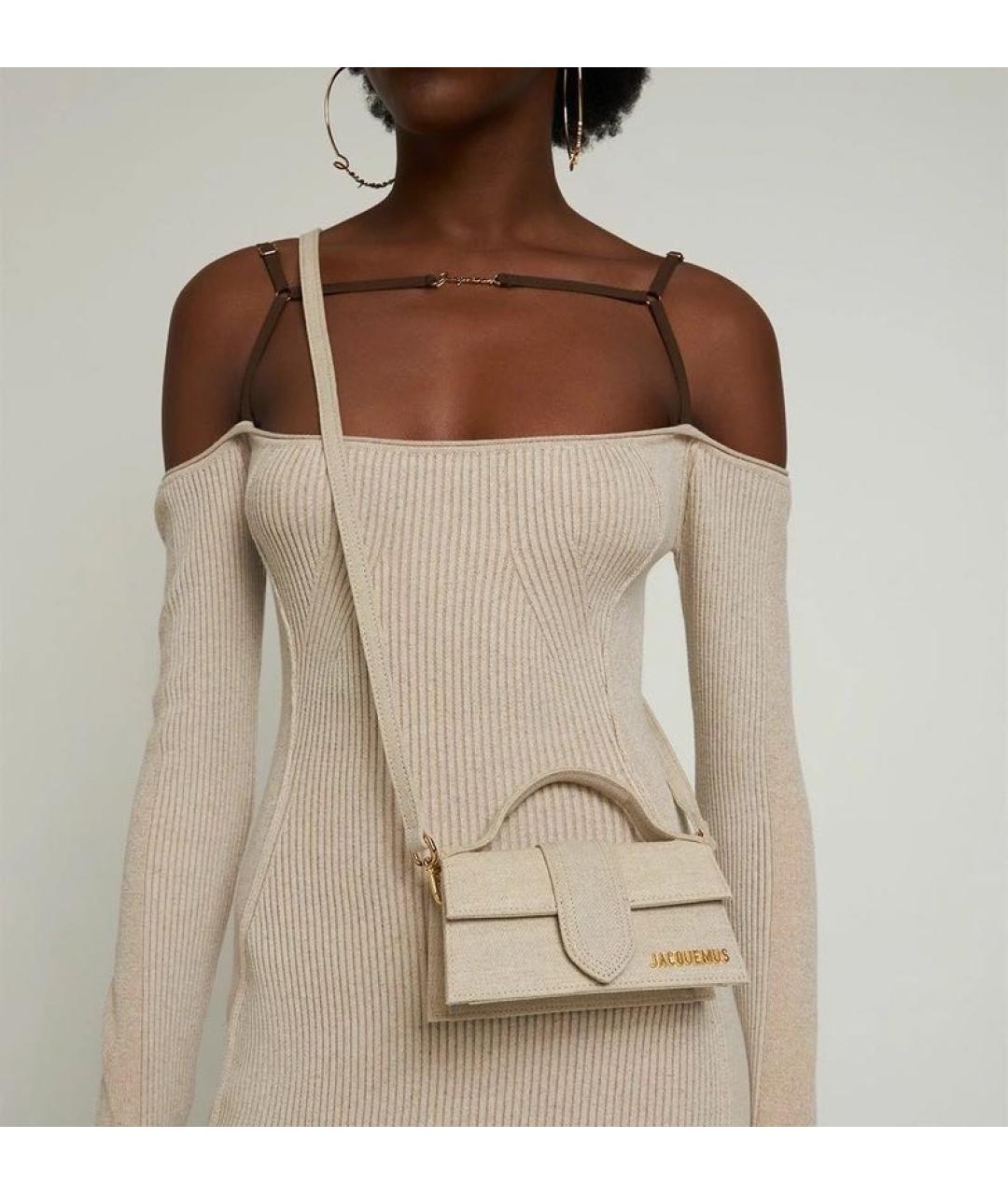 JACQUEMUS Бежевая льняная сумка с короткими ручками, фото 6
