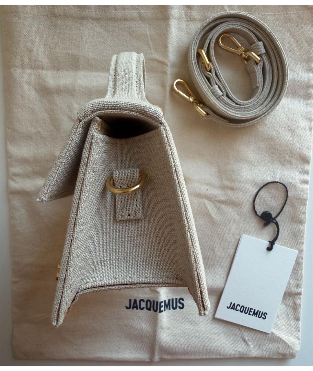 JACQUEMUS Бежевая льняная сумка с короткими ручками, фото 4