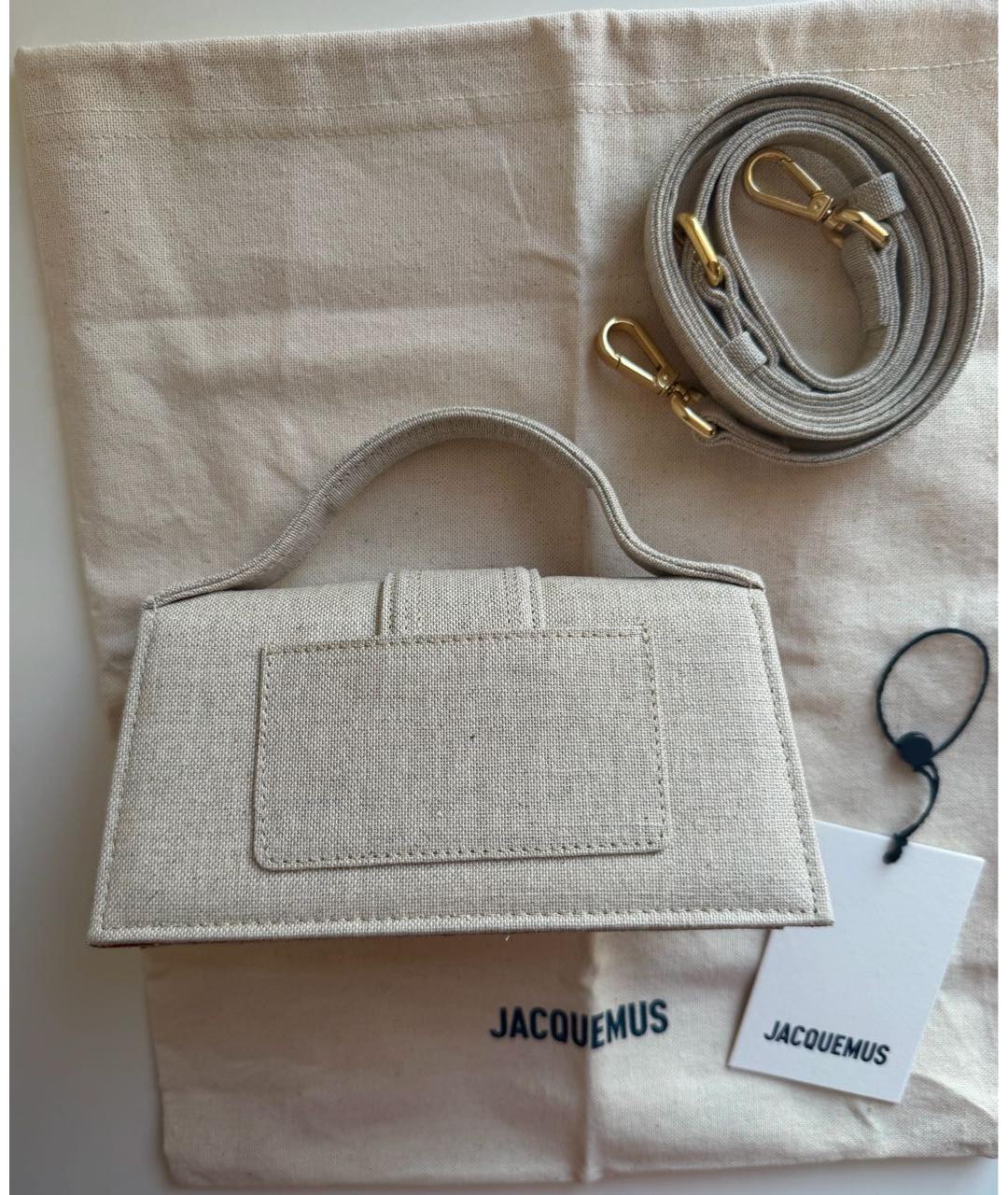 JACQUEMUS Бежевая льняная сумка с короткими ручками, фото 3