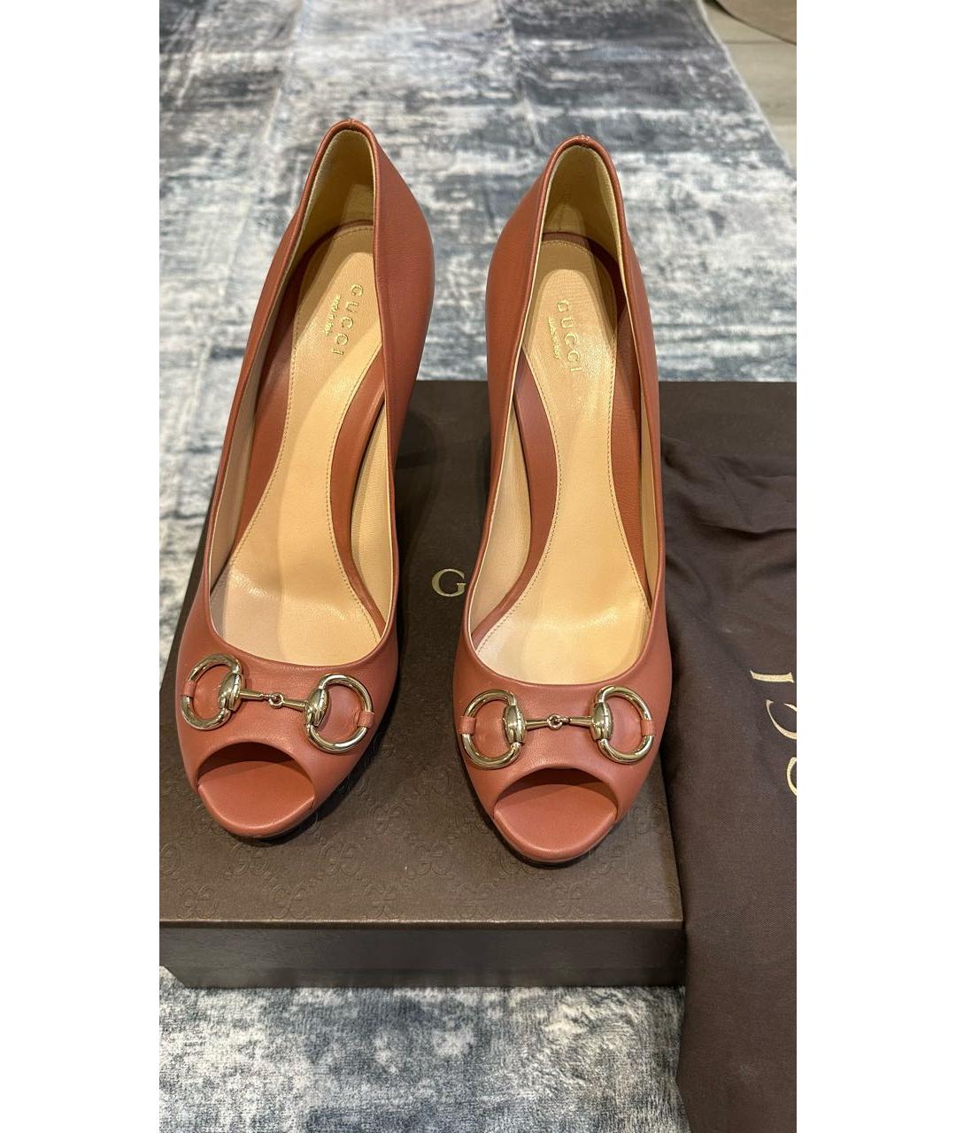 GUCCI Коричневые кожаные туфли, фото 2