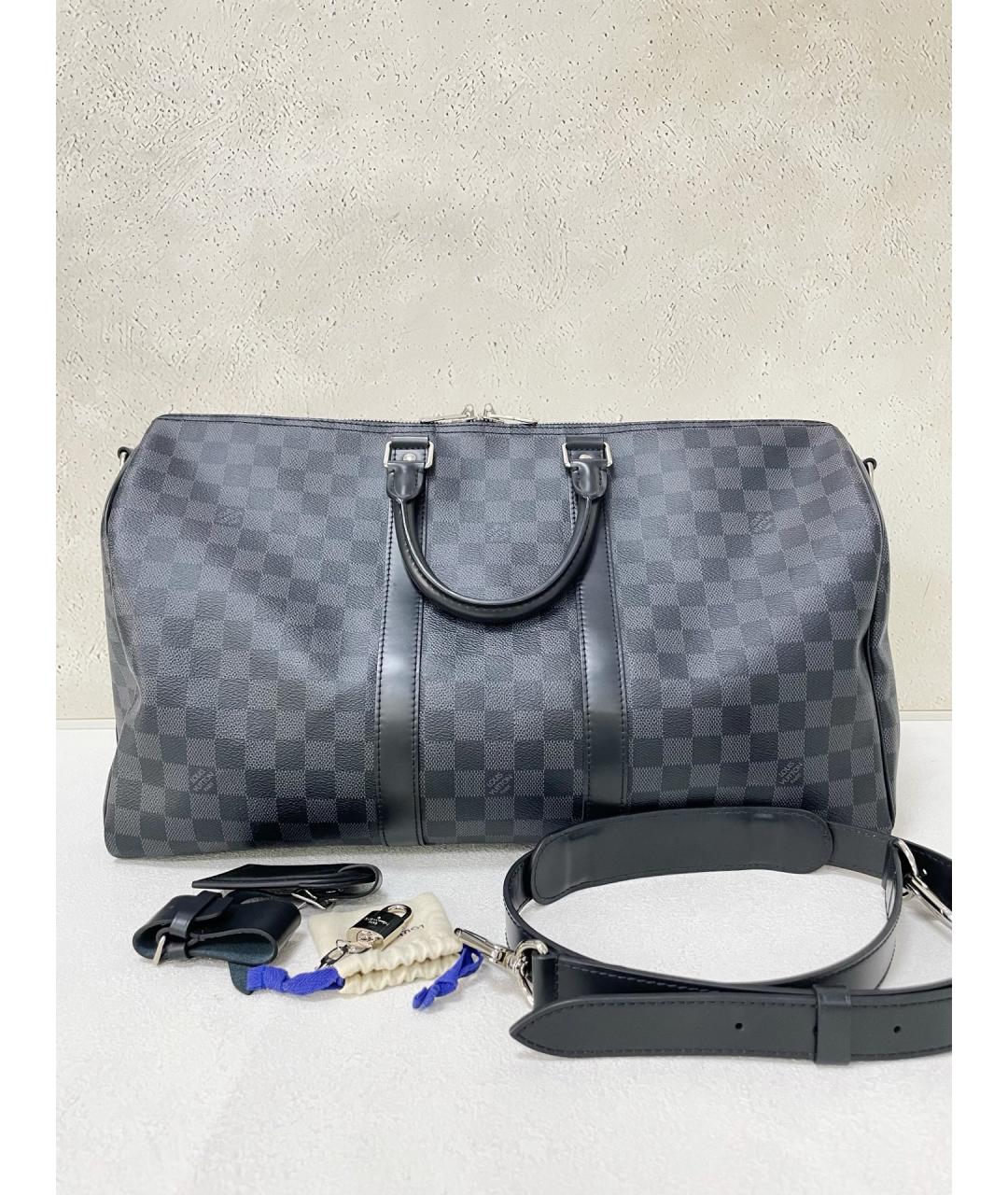 LOUIS VUITTON Черная канва сумка с короткими ручками, фото 2