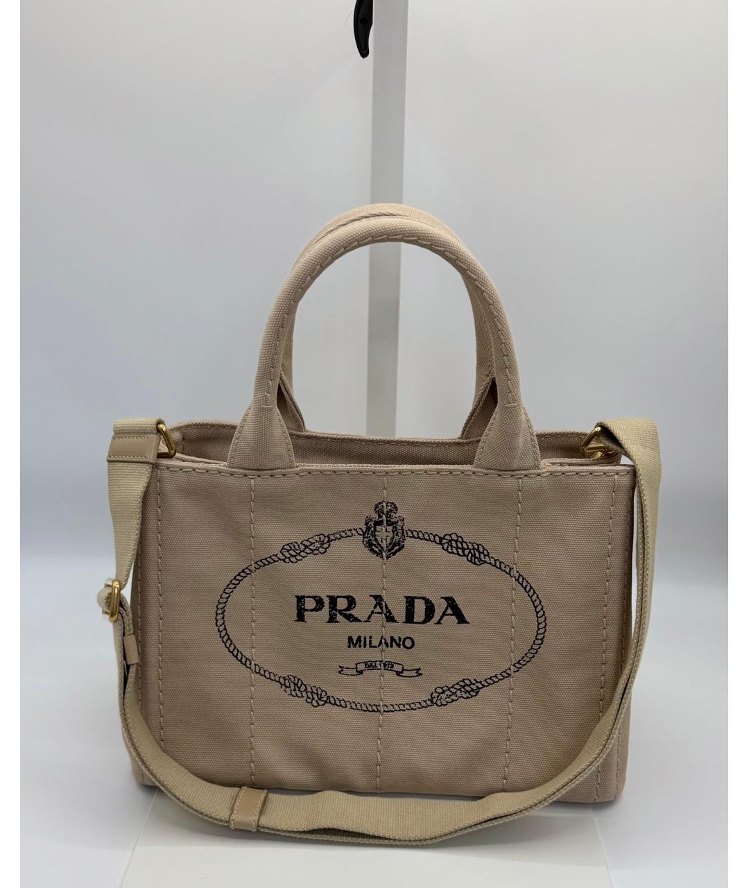 PRADA Бежевая тканевая сумка с короткими ручками, фото 10