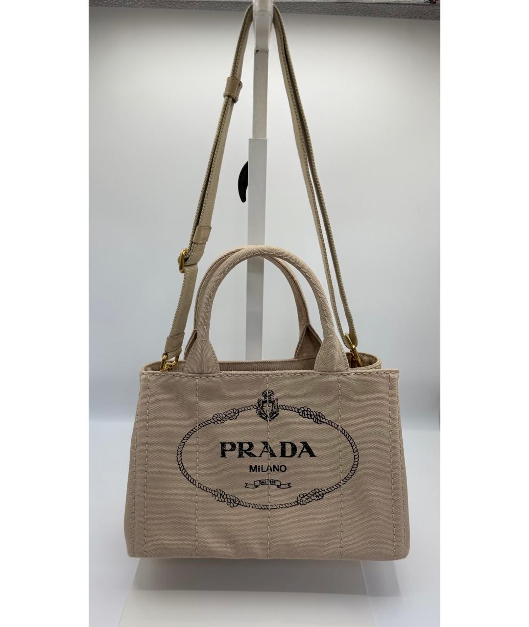 PRADA Бежевая тканевая сумка с короткими ручками, фото 2