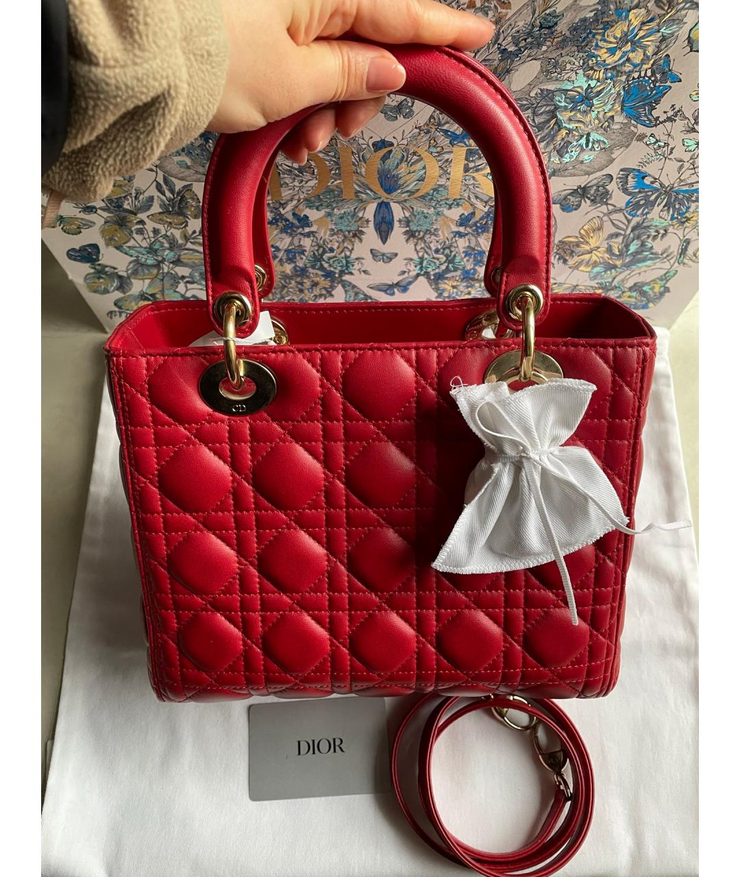 CHRISTIAN DIOR Красная кожаная сумка с короткими ручками, фото 7