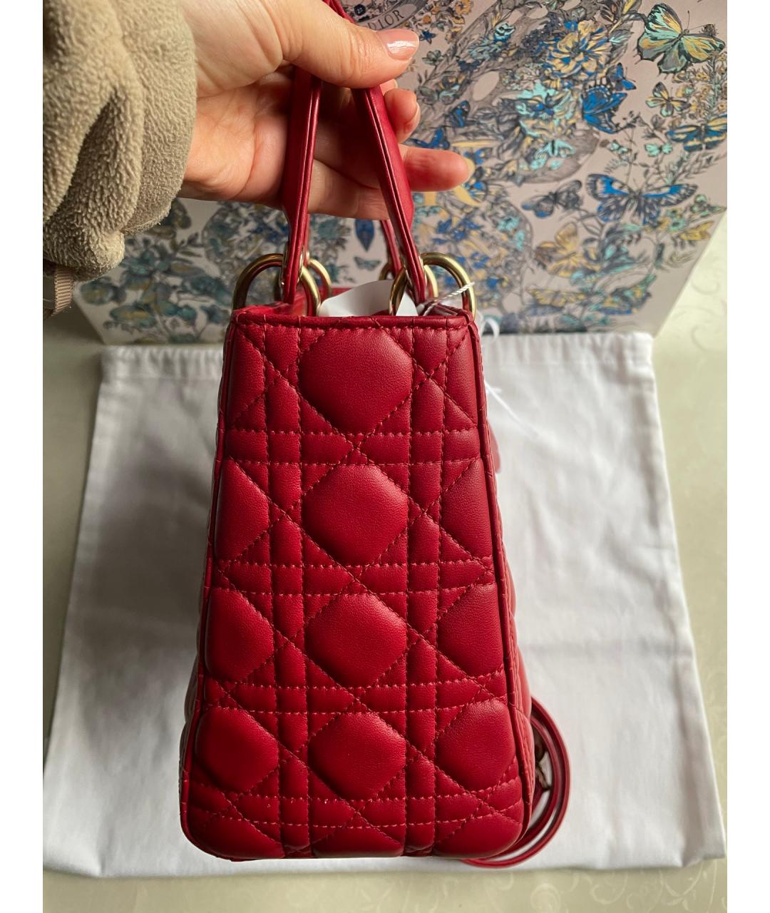 CHRISTIAN DIOR Красная кожаная сумка с короткими ручками, фото 5