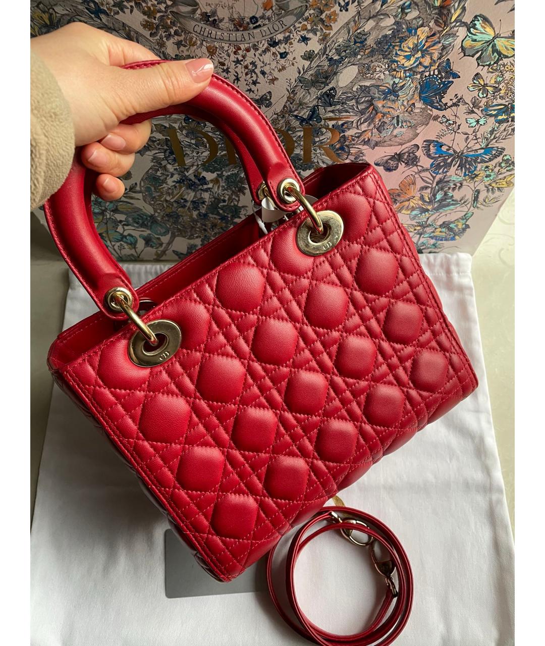 CHRISTIAN DIOR Красная кожаная сумка с короткими ручками, фото 3
