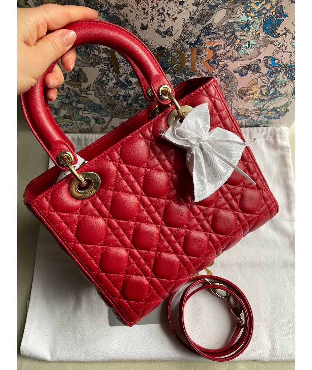 CHRISTIAN DIOR Красная кожаная сумка с короткими ручками, фото 2