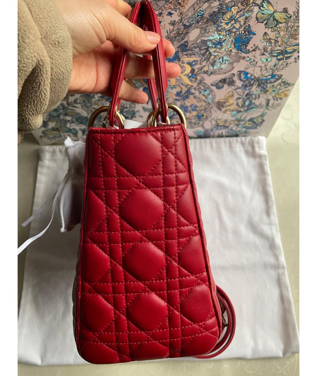 CHRISTIAN DIOR Красная кожаная сумка с короткими ручками, фото 4