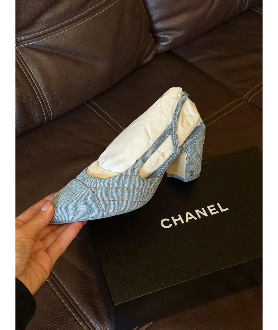 CHANEL Голубые текстильные туфли, фото 3