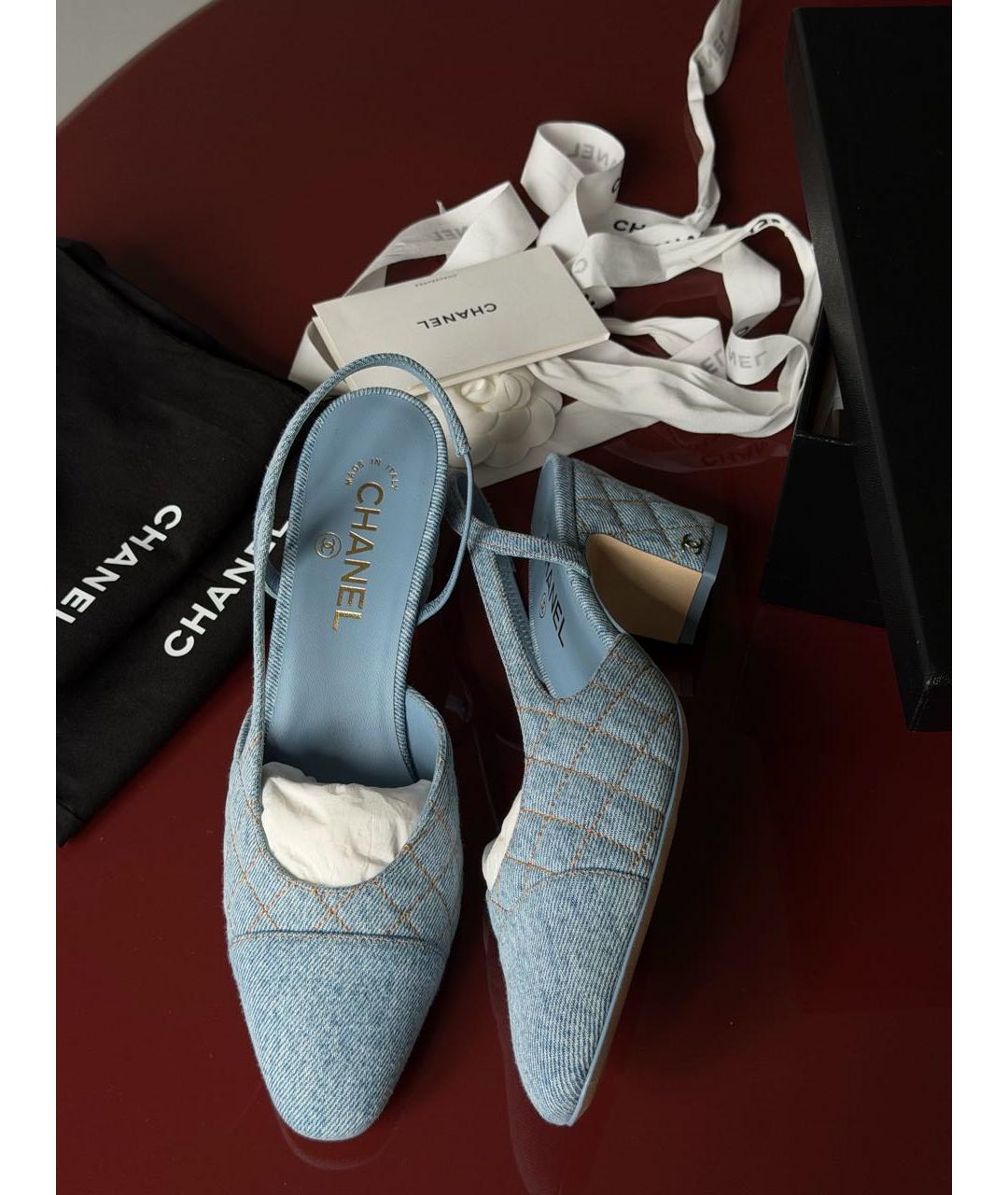 CHANEL Голубые текстильные туфли, фото 4