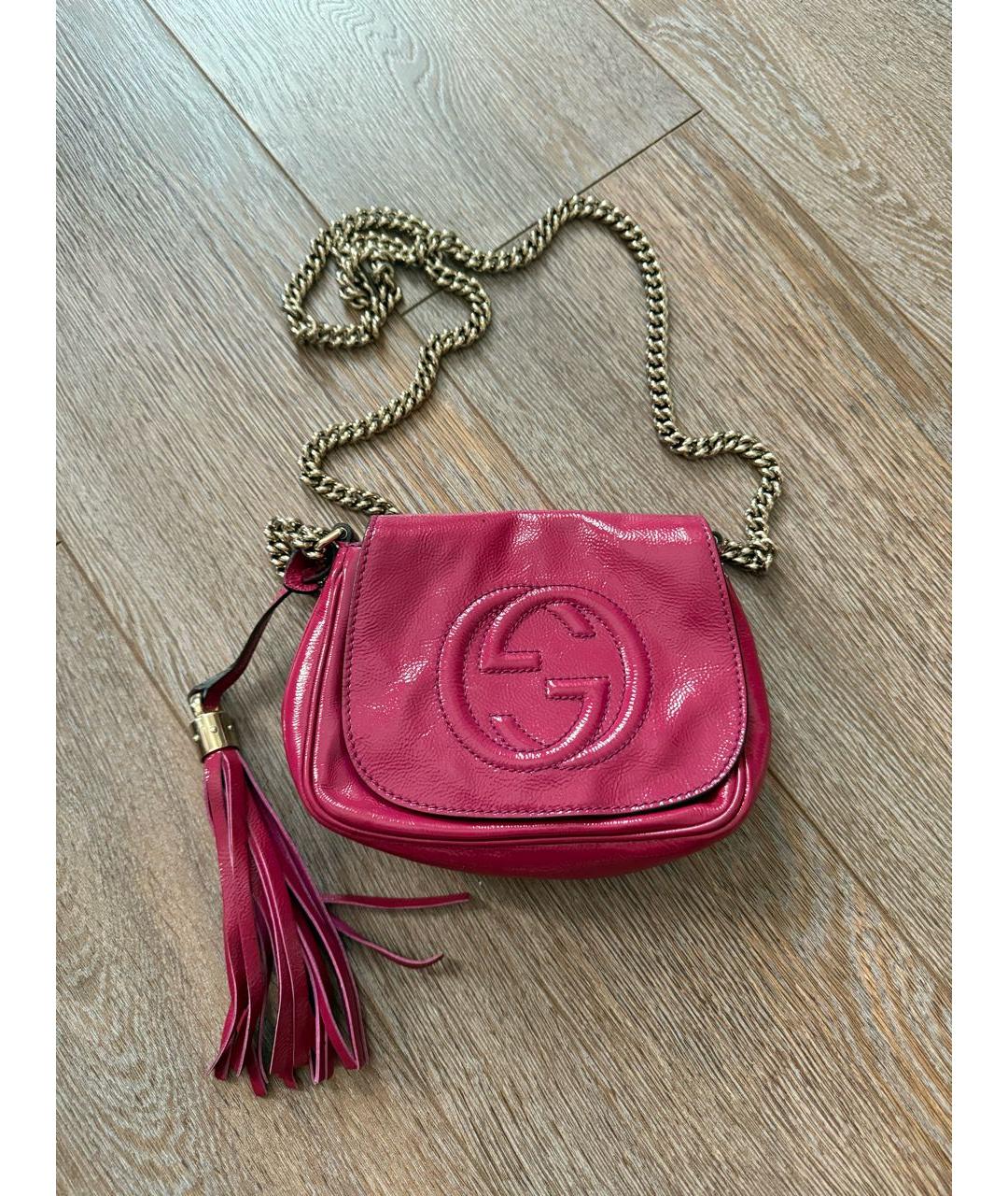 GUCCI Розовая сумка через плечо из лакированной кожи, фото 5