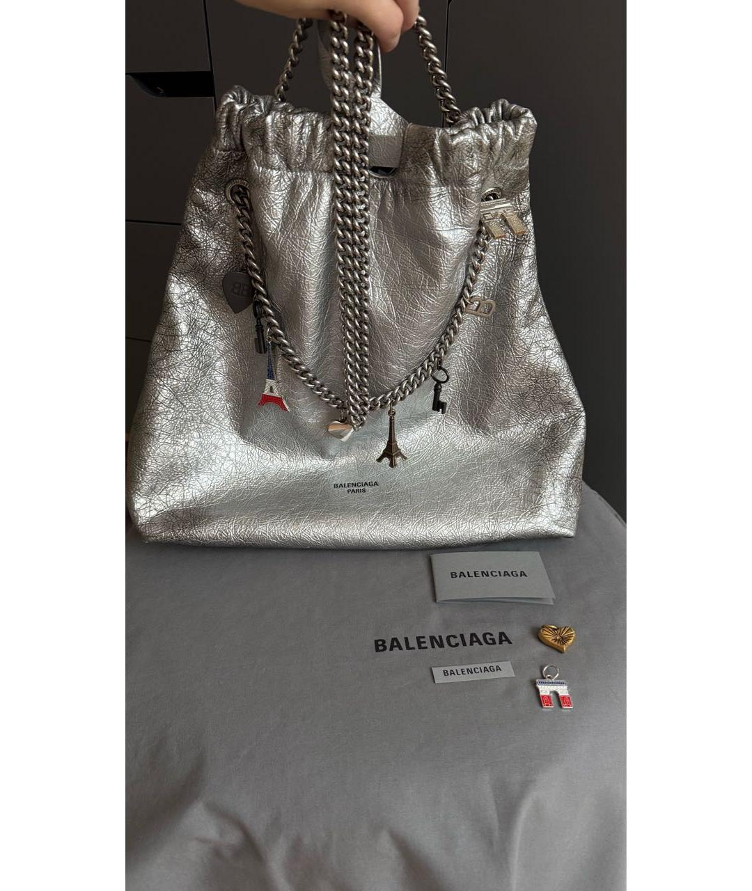 BALENCIAGA Серебряная кожаная сумка через плечо, фото 9