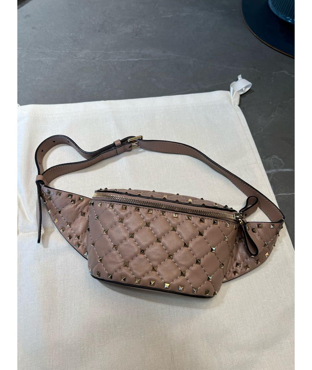 VALENTINO Бежевая кожаная поясная сумка, фото 4