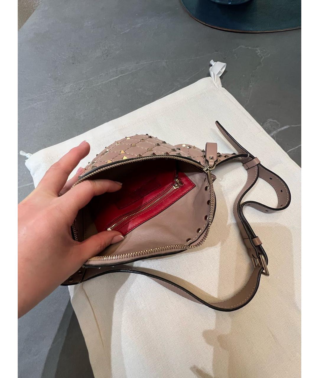 VALENTINO Бежевая кожаная поясная сумка, фото 2