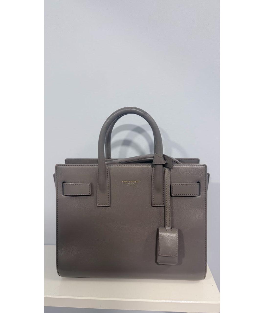 SAINT LAURENT Серая кожаная сумка с короткими ручками, фото 9