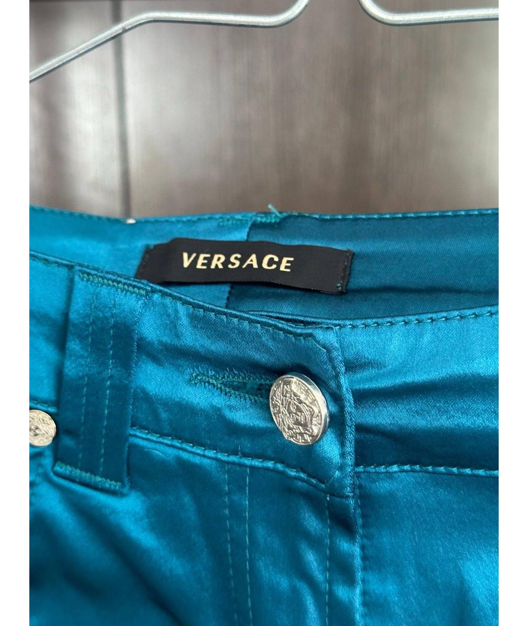 VERSACE Бирюзовые атласные бриджи, фото 3