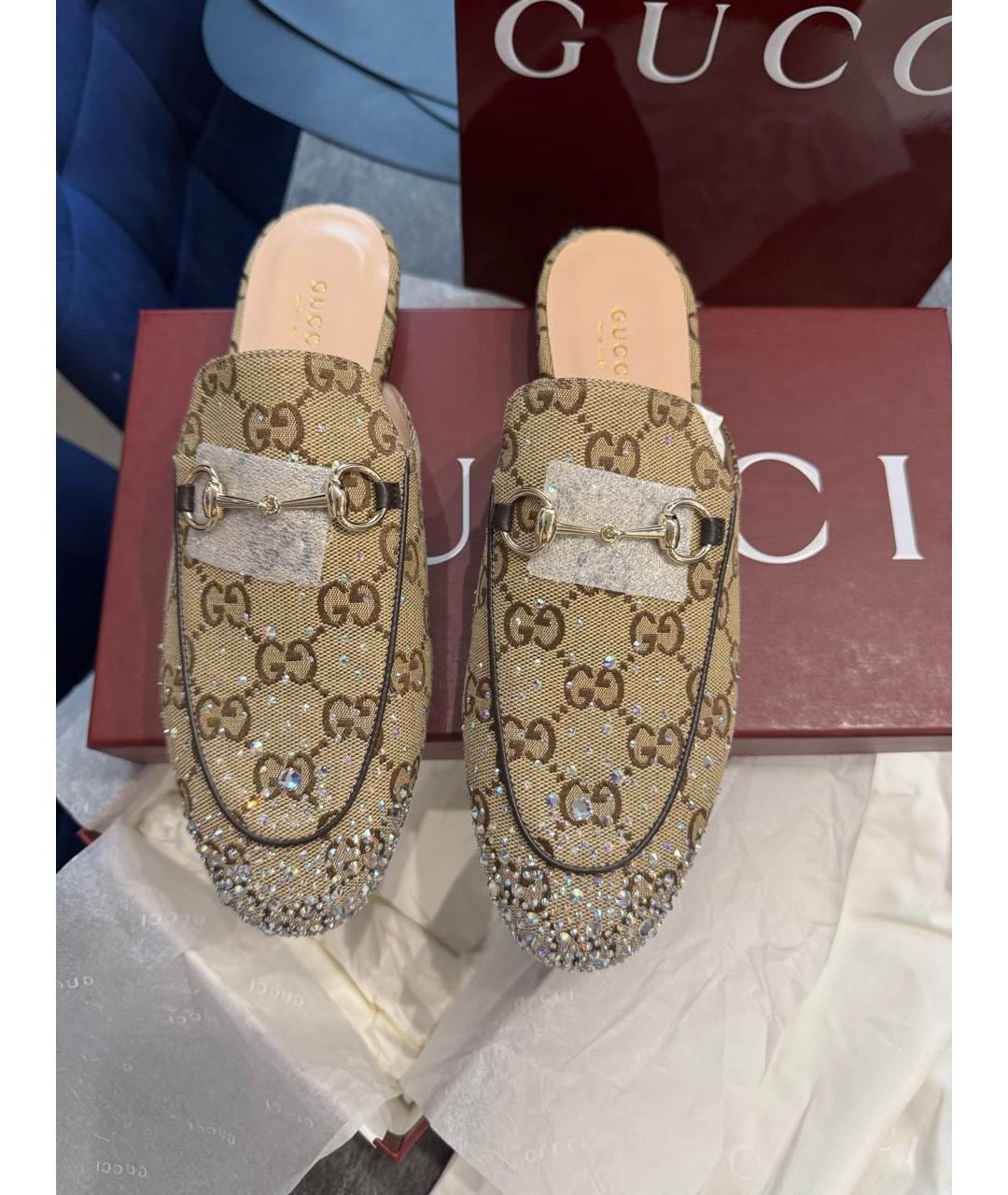 GUCCI Бежевые текстильные мюли, фото 4