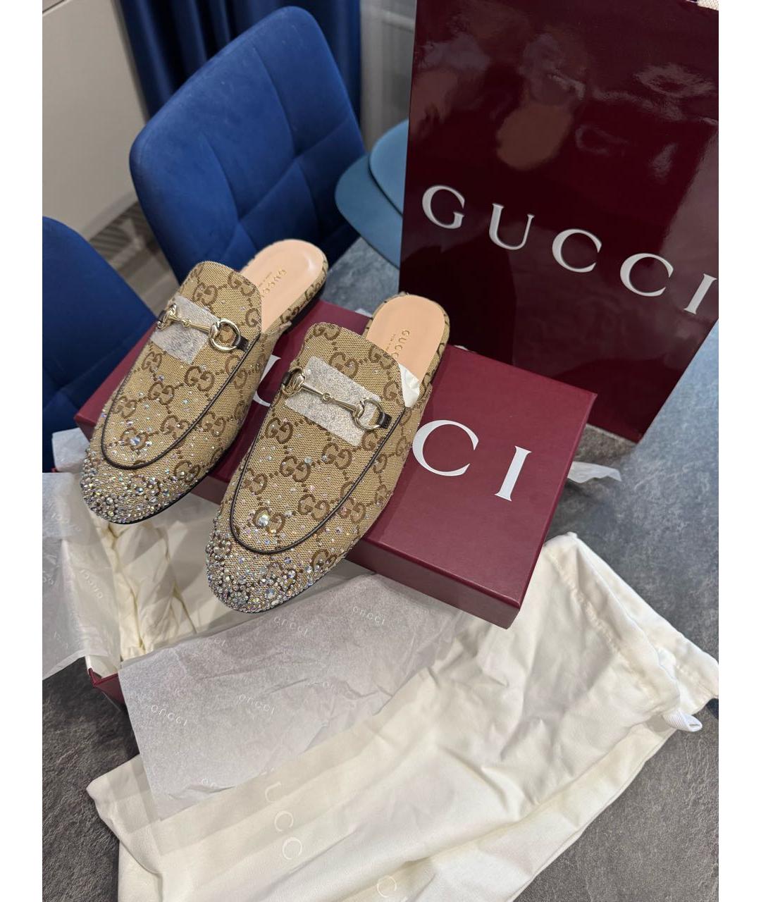 GUCCI Бежевые текстильные мюли, фото 2