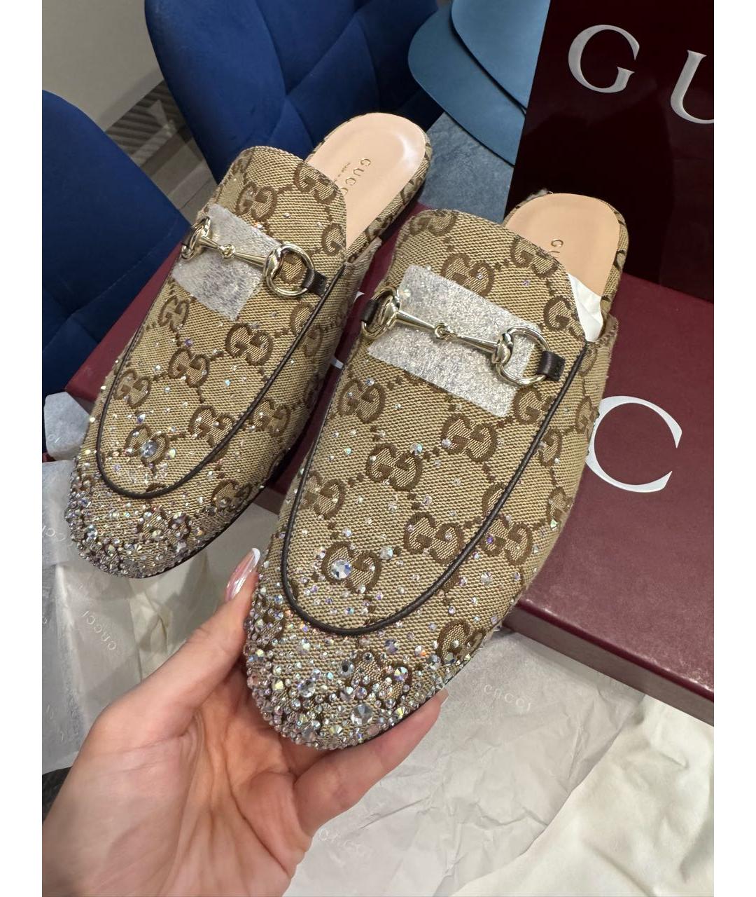 GUCCI Бежевые текстильные мюли, фото 3