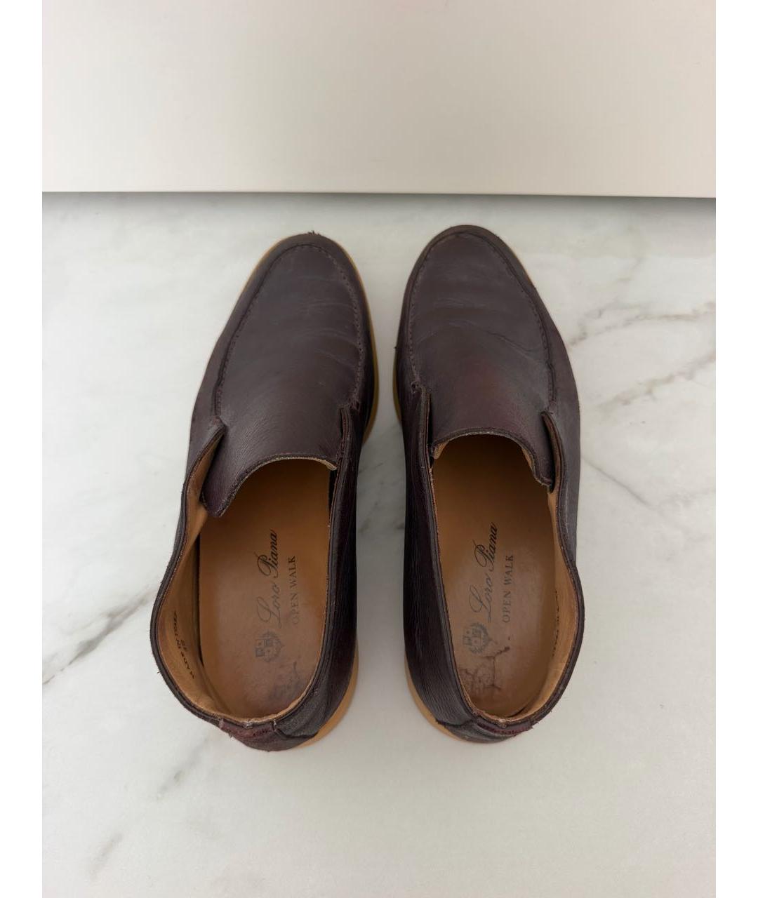 LORO PIANA Бордовые кожаные лоферы, фото 3