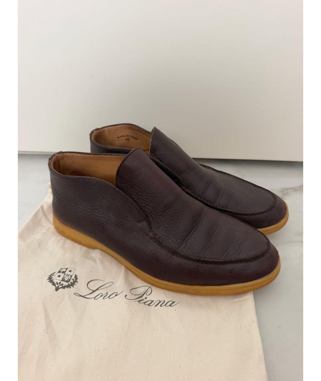 LORO PIANA Бордовые кожаные лоферы, фото 6
