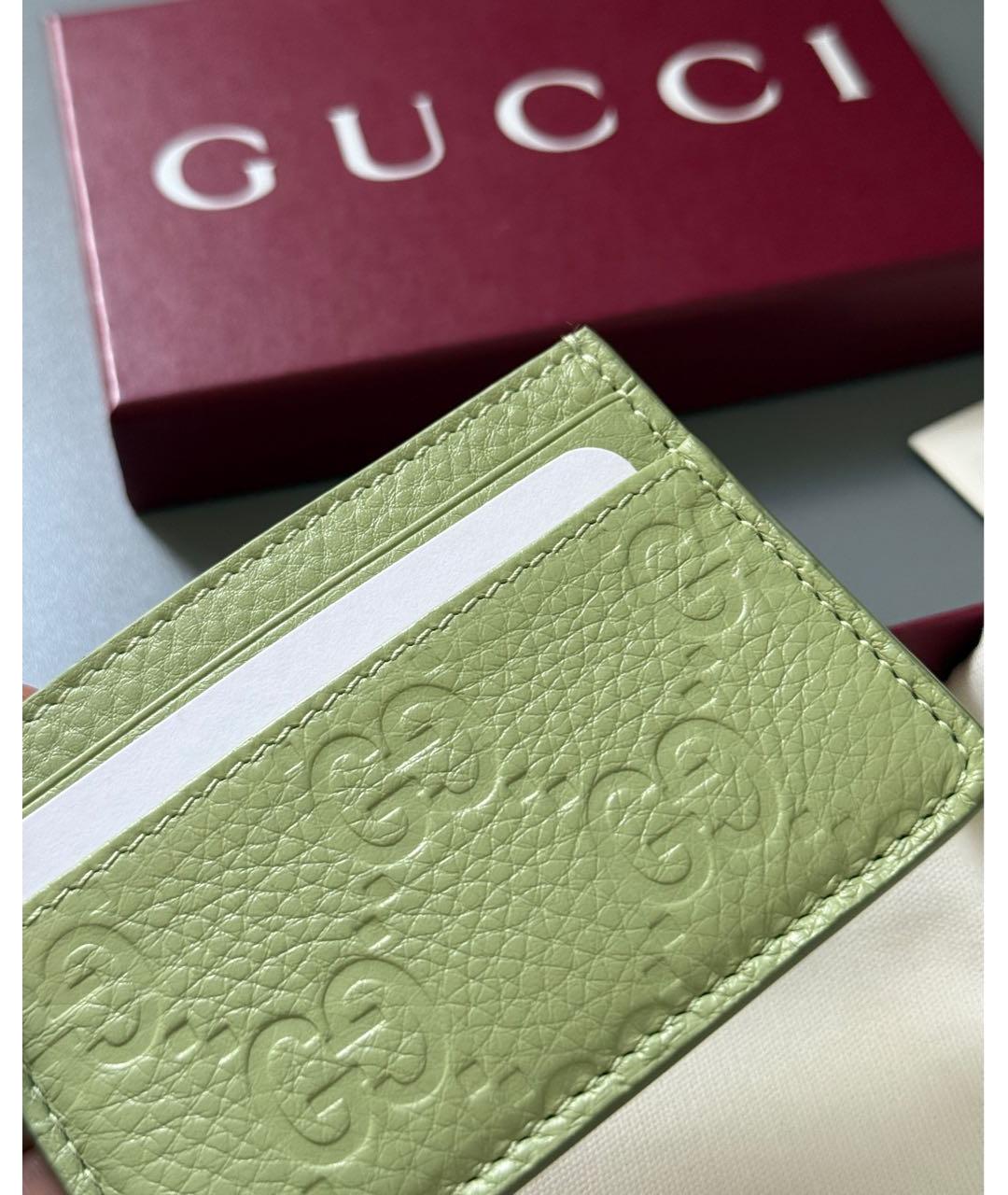 GUCCI Салатовый кожаный кардхолдер, фото 4