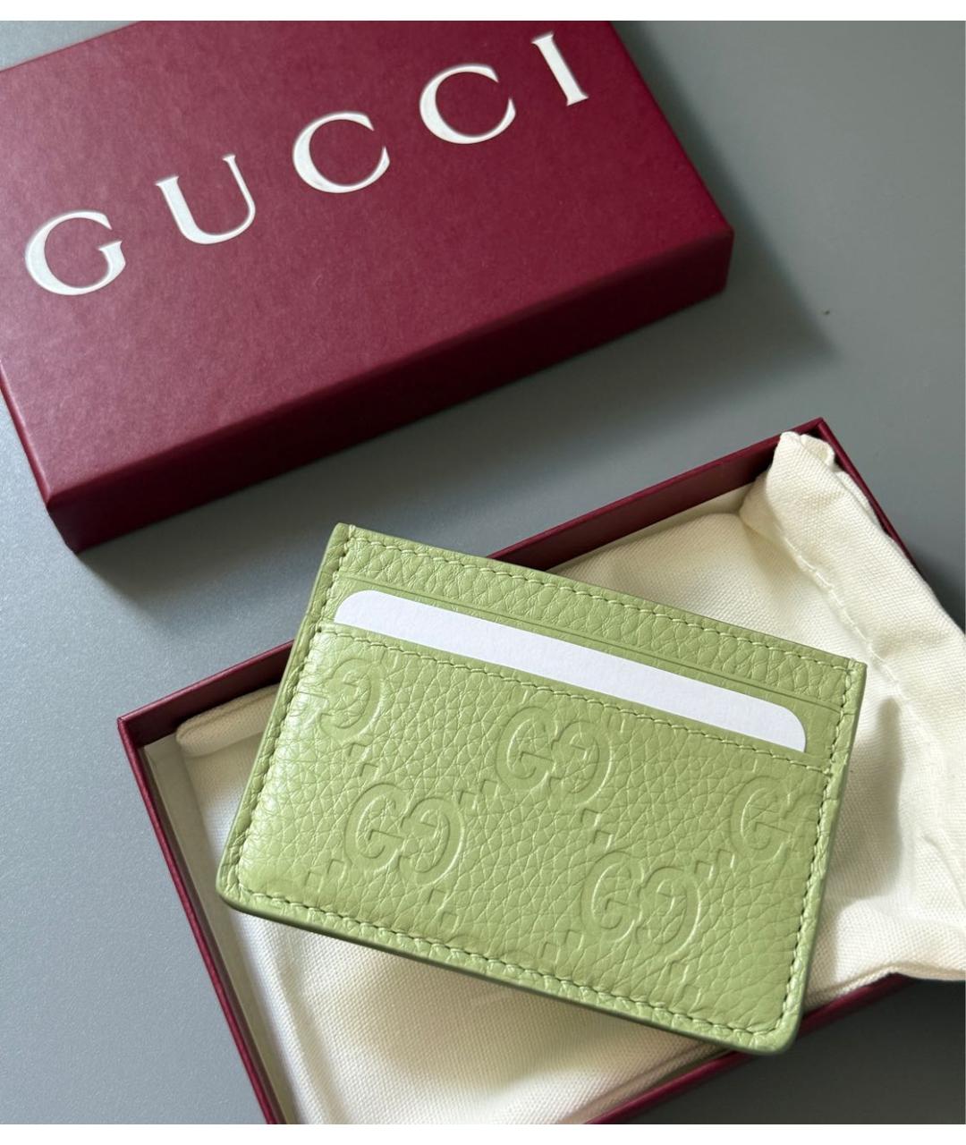 GUCCI Салатовый кожаный кардхолдер, фото 2