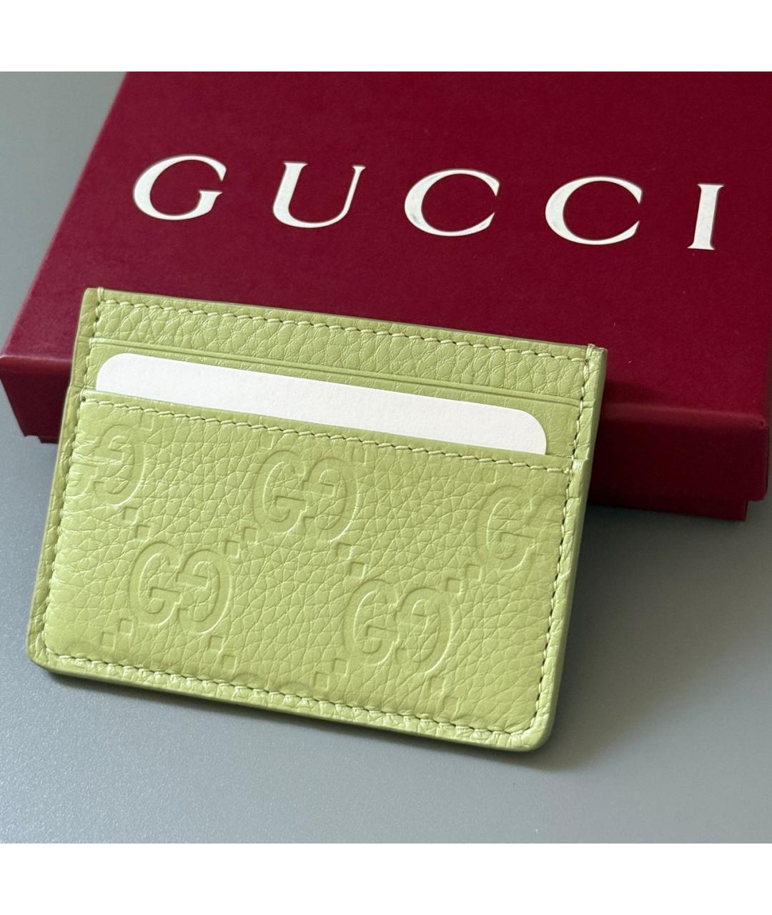 GUCCI Салатовый кожаный кардхолдер, фото 3