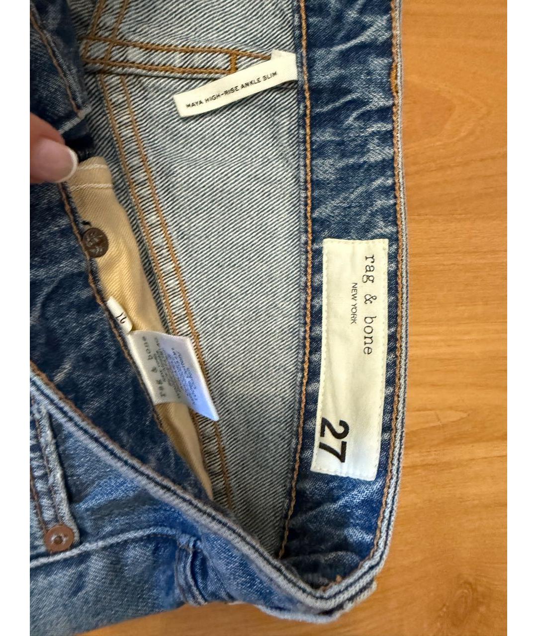 RAG & BONE Голубые хлопковые прямые джинсы, фото 3