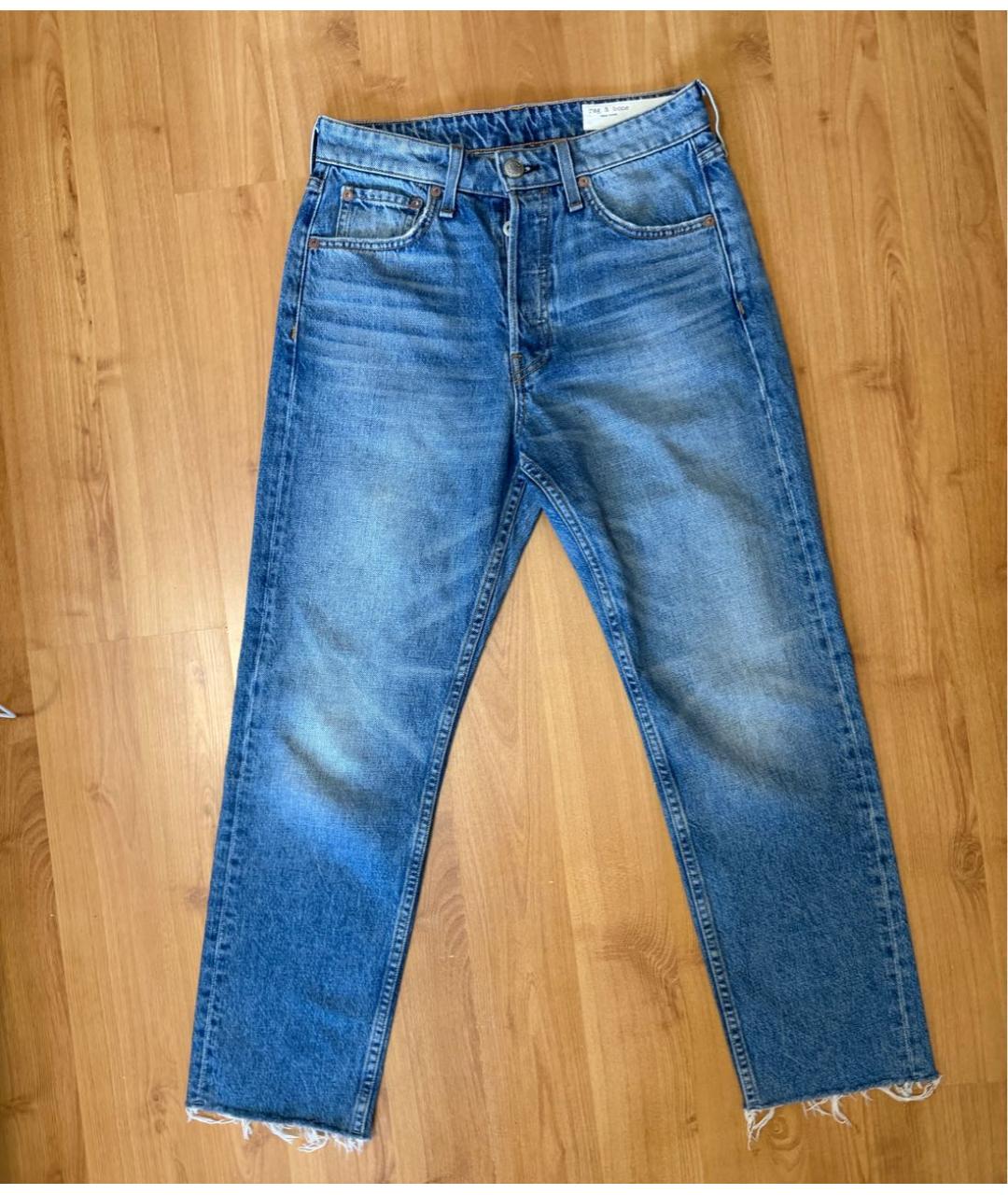 RAG & BONE Голубые хлопковые прямые джинсы, фото 6