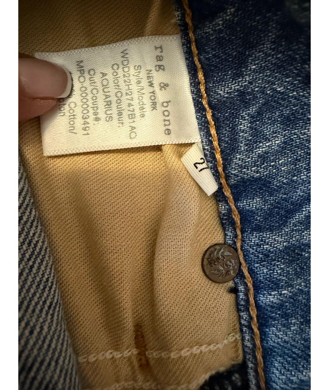 RAG & BONE Голубые хлопковые прямые джинсы, фото 5